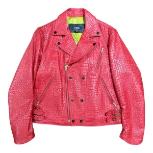 Kashani Men's Red Embossed  Alligator Biker Jacket