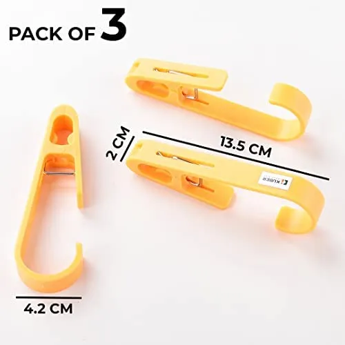 Kuber Industries Multipurpose Bar Hooks & Pins for Laundry, Kitchen, & Wardrobe|Superior Quality ABS|Durable, Strong Grip|Easy to Use|77024(Y)|Pack of 3|Yellow