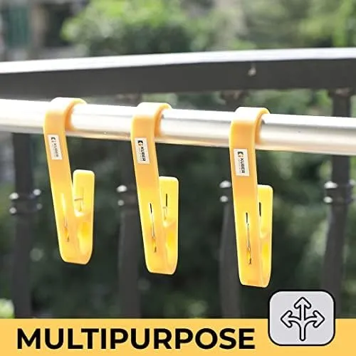 Kuber Industries Multipurpose Bar Hooks& Pins for Laundry, Kitchen, & Wardrobe|Superior Quality ABS|Durable, Strong Grip|Easy to Use|77024(Y)|Pack of 9|Yellow