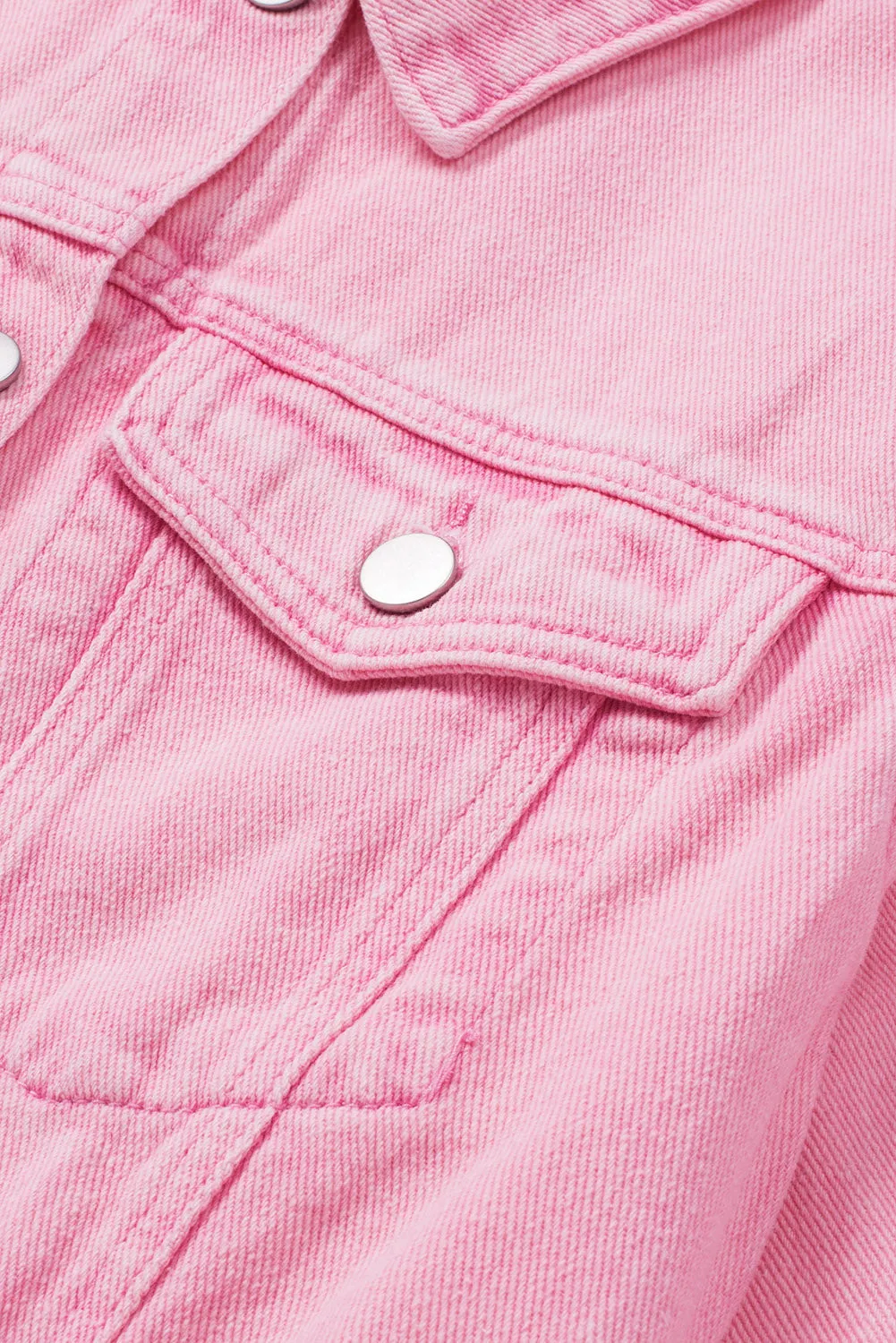 Lapel Distressed Raw Hem Buttons Denim Jacket