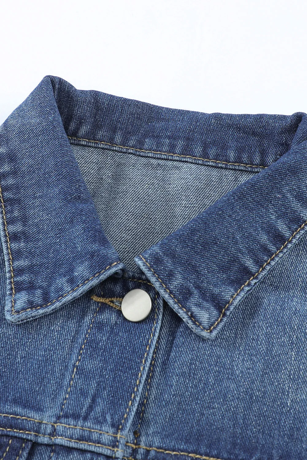 Lapel Distressed Raw Hem Buttons Denim Jacket