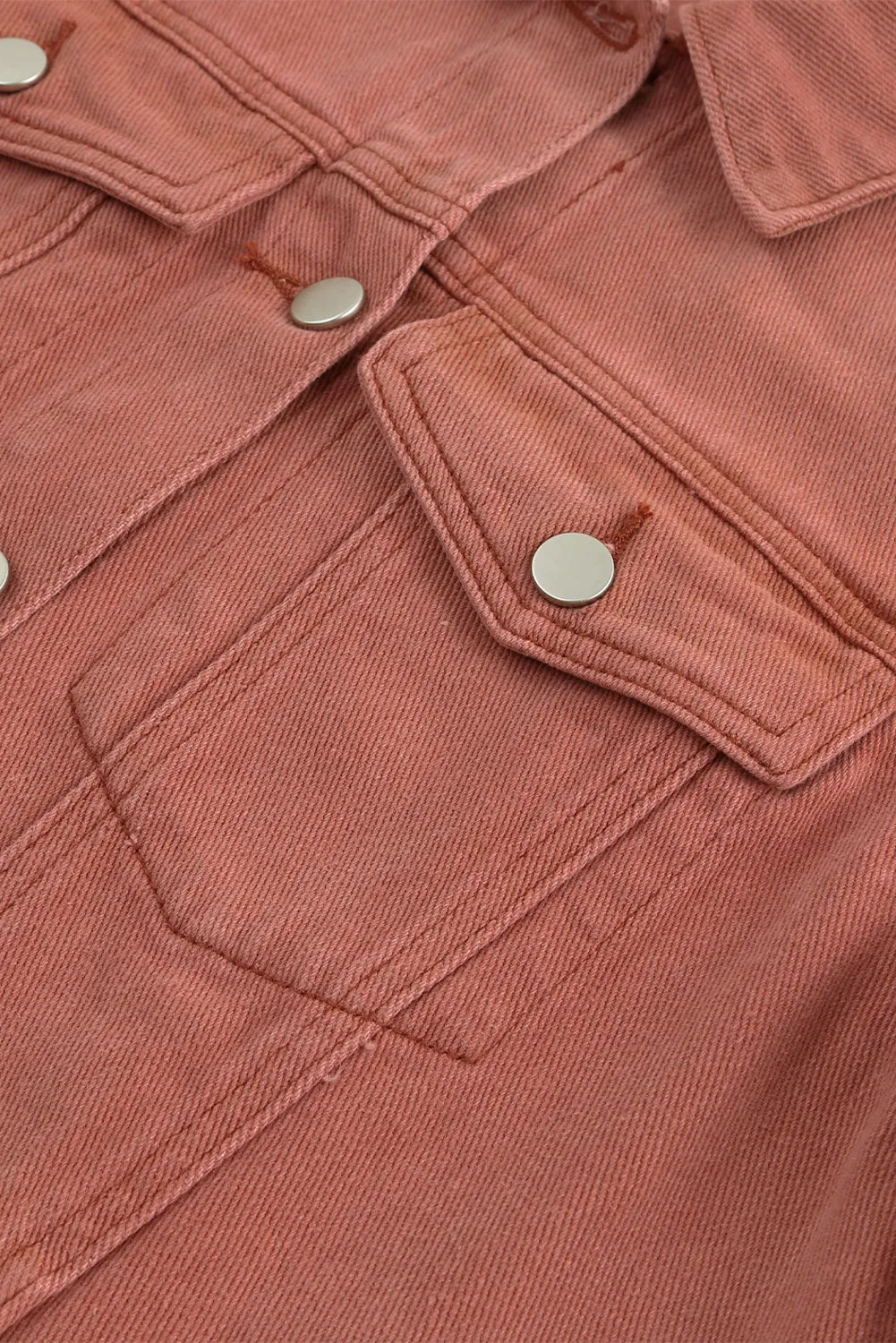 Lapel Distressed Raw Hem Buttons Denim Jacket