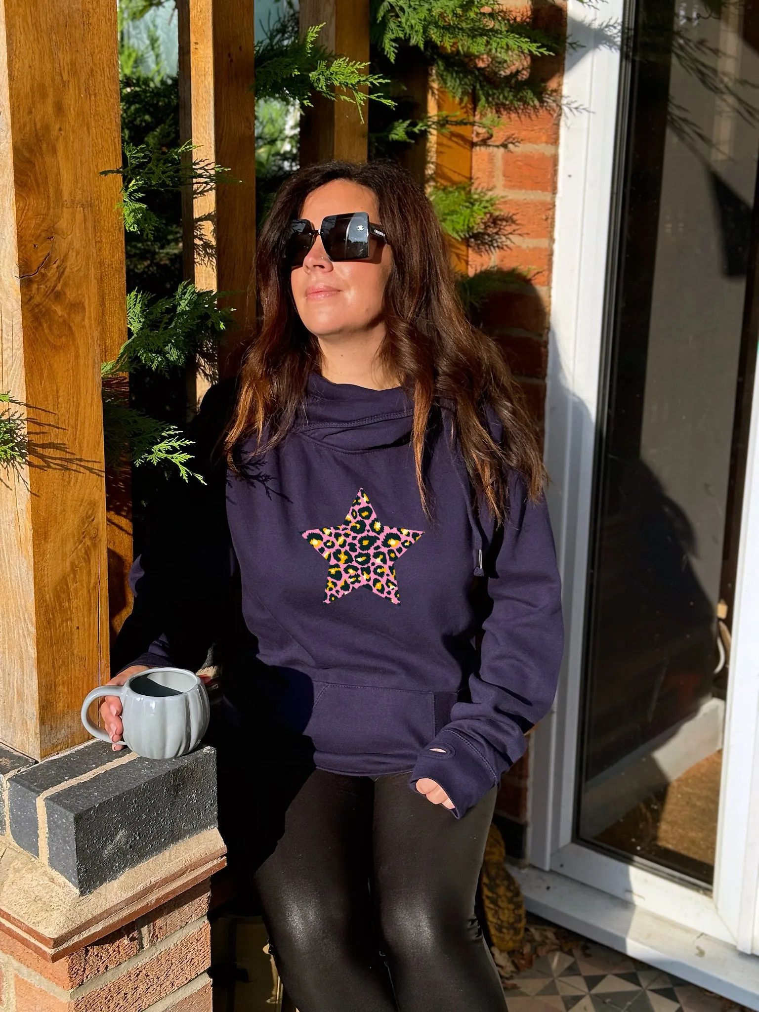 Leopard Pink Star Luxe Hoodie - Navy