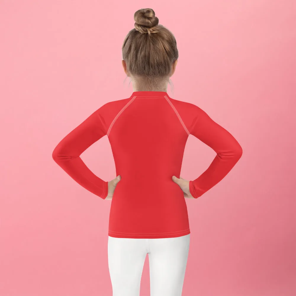 Little Fashionista: Girls' Long Sleeve Solid Color Rash Guards - Scarlet