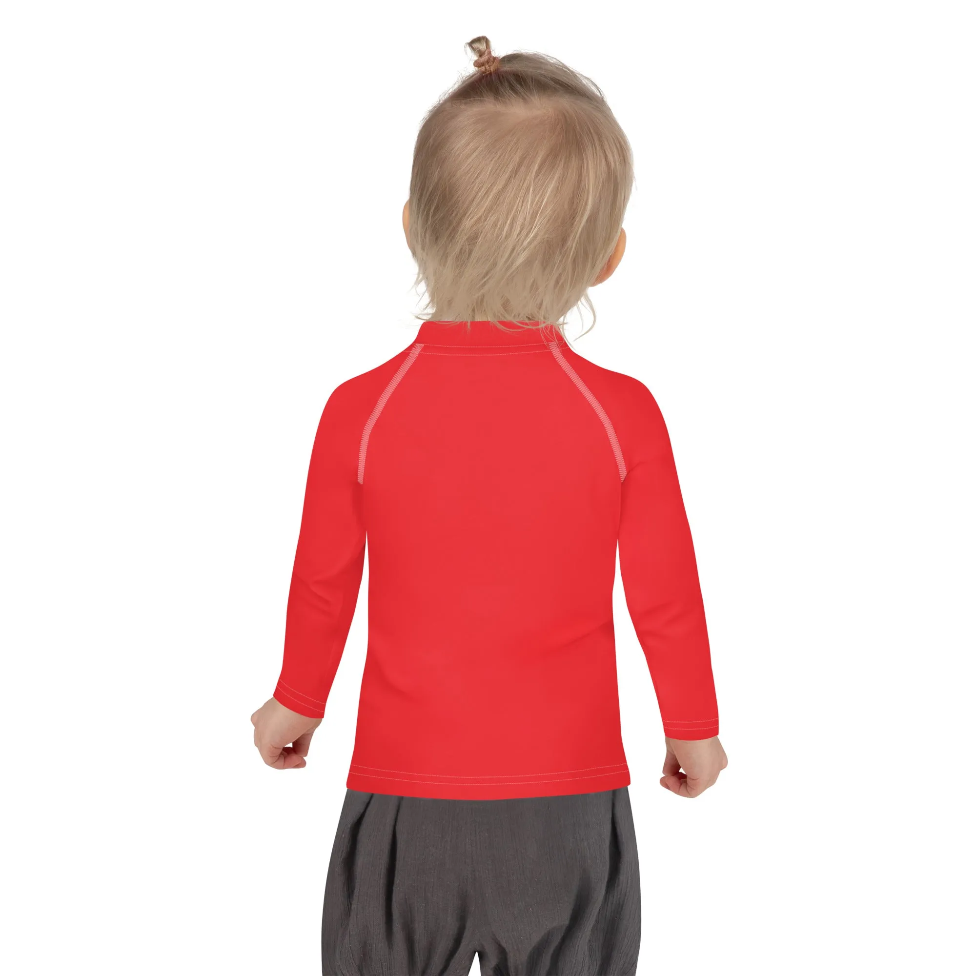 Little Fashionista: Girls' Long Sleeve Solid Color Rash Guards - Scarlet