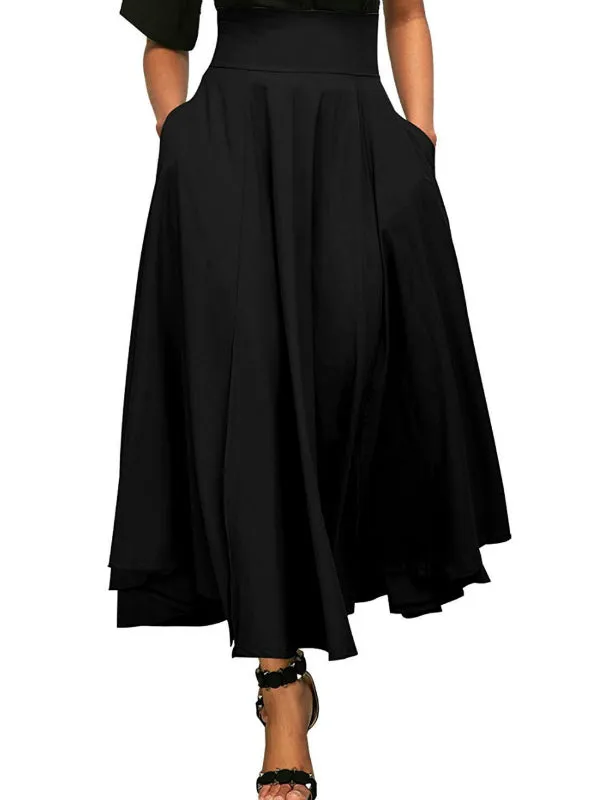 Long Skirt With Pocket High Quality Solid Ankle-Length