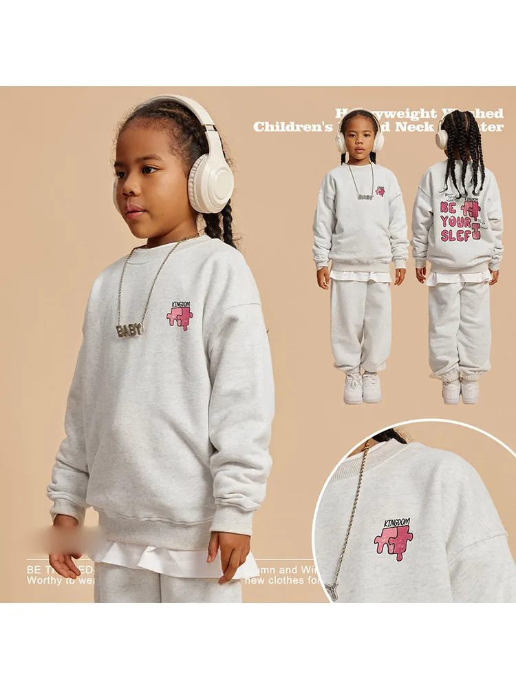 Loose-Fittng Letter Print Kids Hoodies