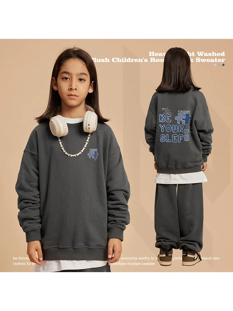 Loose-Fittng Letter Print Kids Hoodies