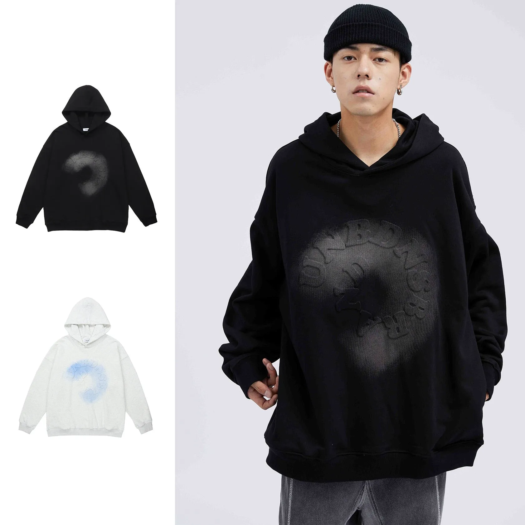 Men Autumn Oversized Hoodies Casual Loose Letter Print Sweatshirts Mens Streetwear Harajuku Hoodie Pullover Black