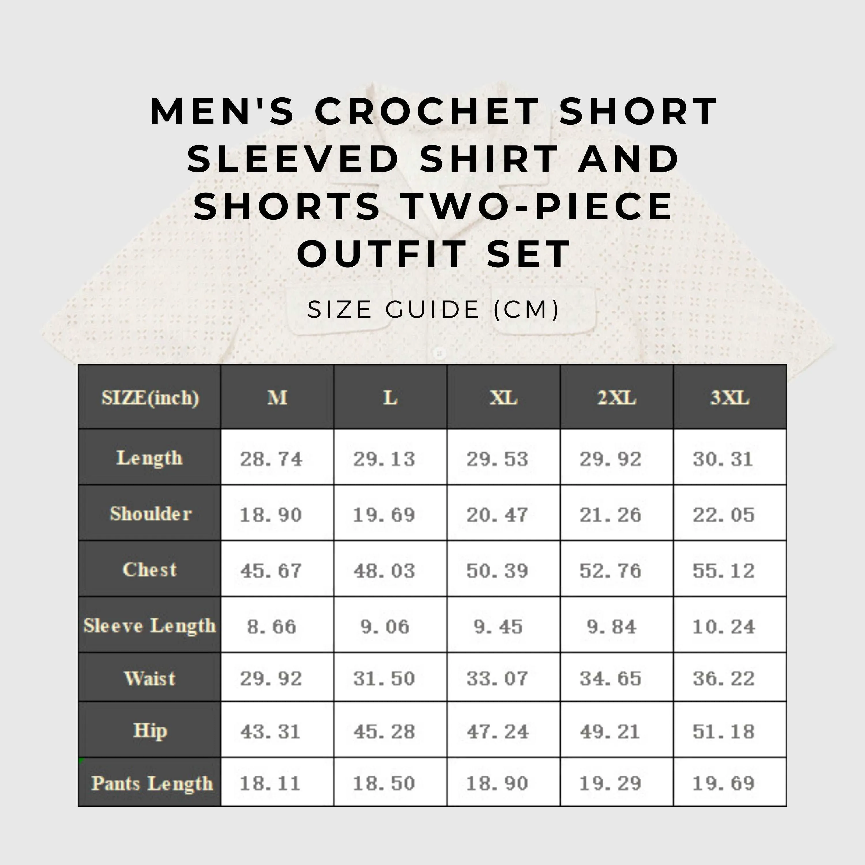 Men's Crochet Short Sleeved Shirt and Shorts Two-piece Outfit Set