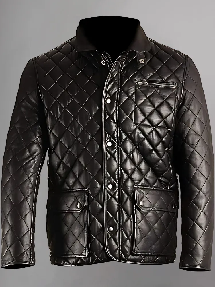 Men’s Quilted Black Cafe Racer Jacket