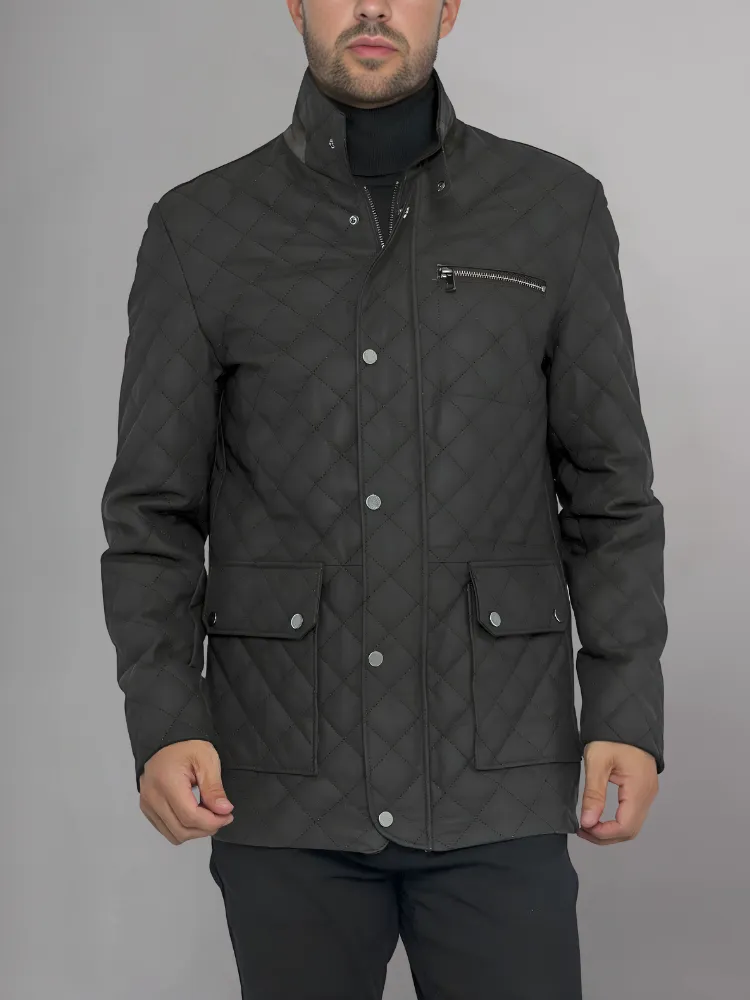 Men’s Quilted Black Cafe Racer Jacket