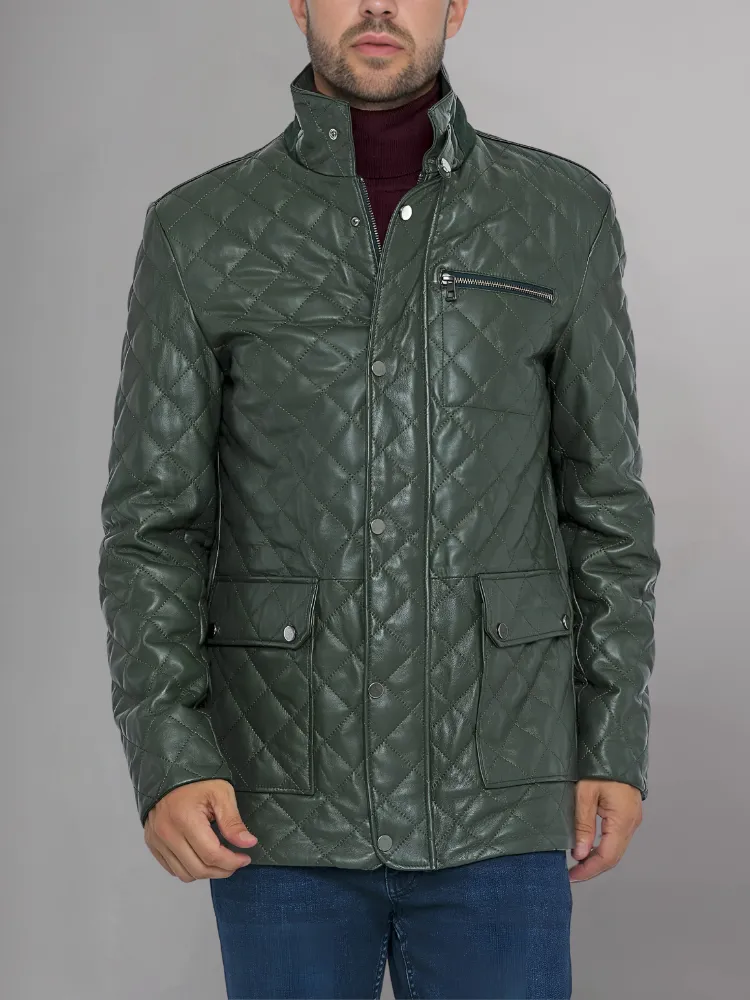 Men’s Quilted Black Cafe Racer Jacket