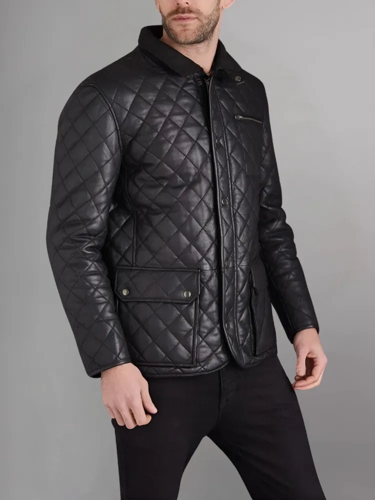 Men’s Quilted Black Cafe Racer Jacket