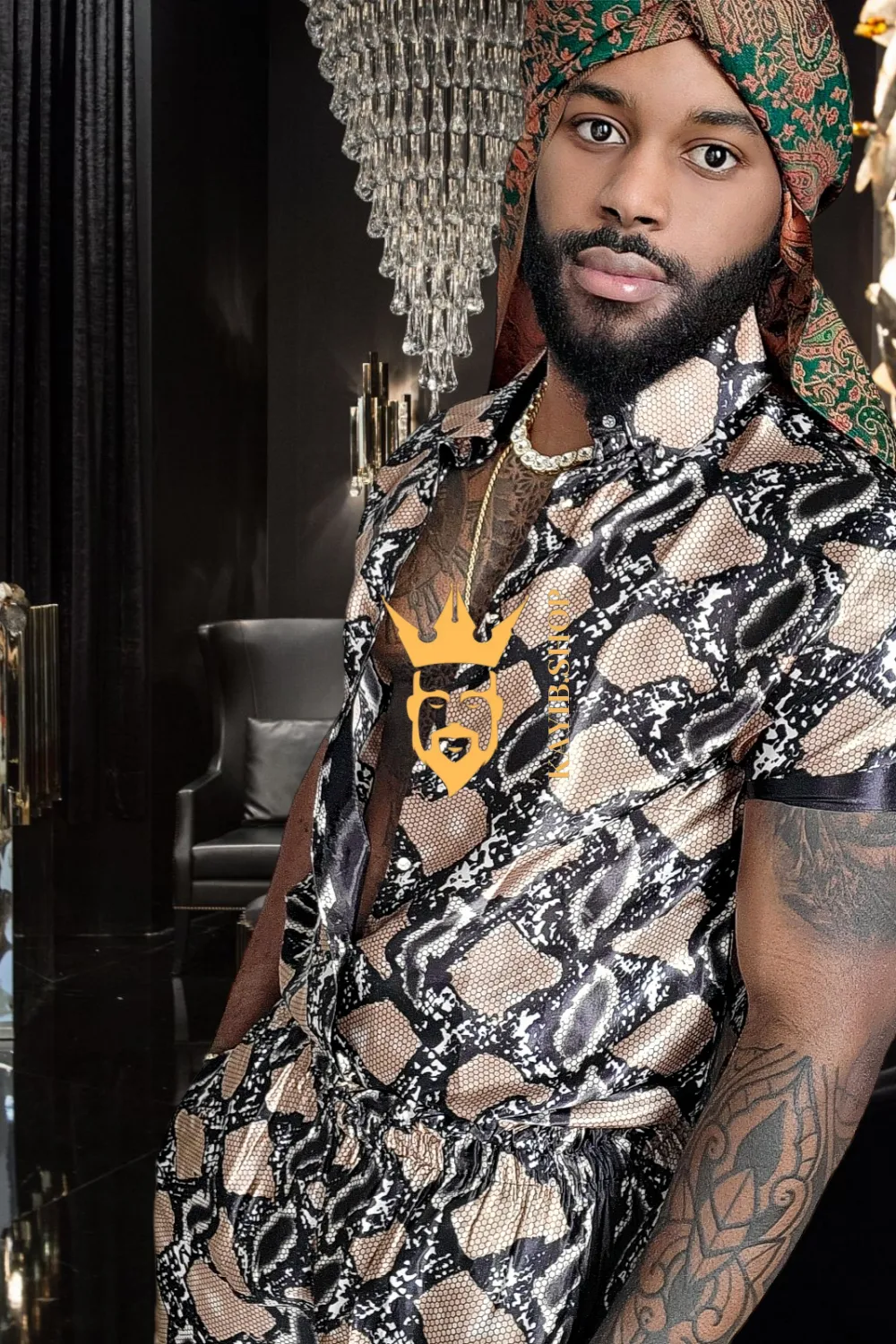 Men's Short Sleeve Floral Silk Button Down Shirt Set - Stand Out in Style this Summer - Luxurious Baroque Print