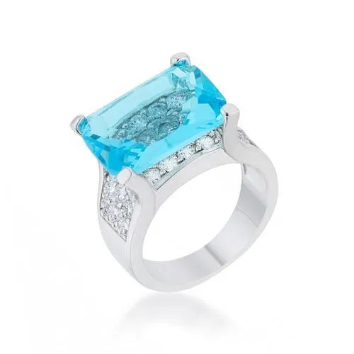 Mina 15.4ct Aqua CZ Rhodium Cocktail Ring