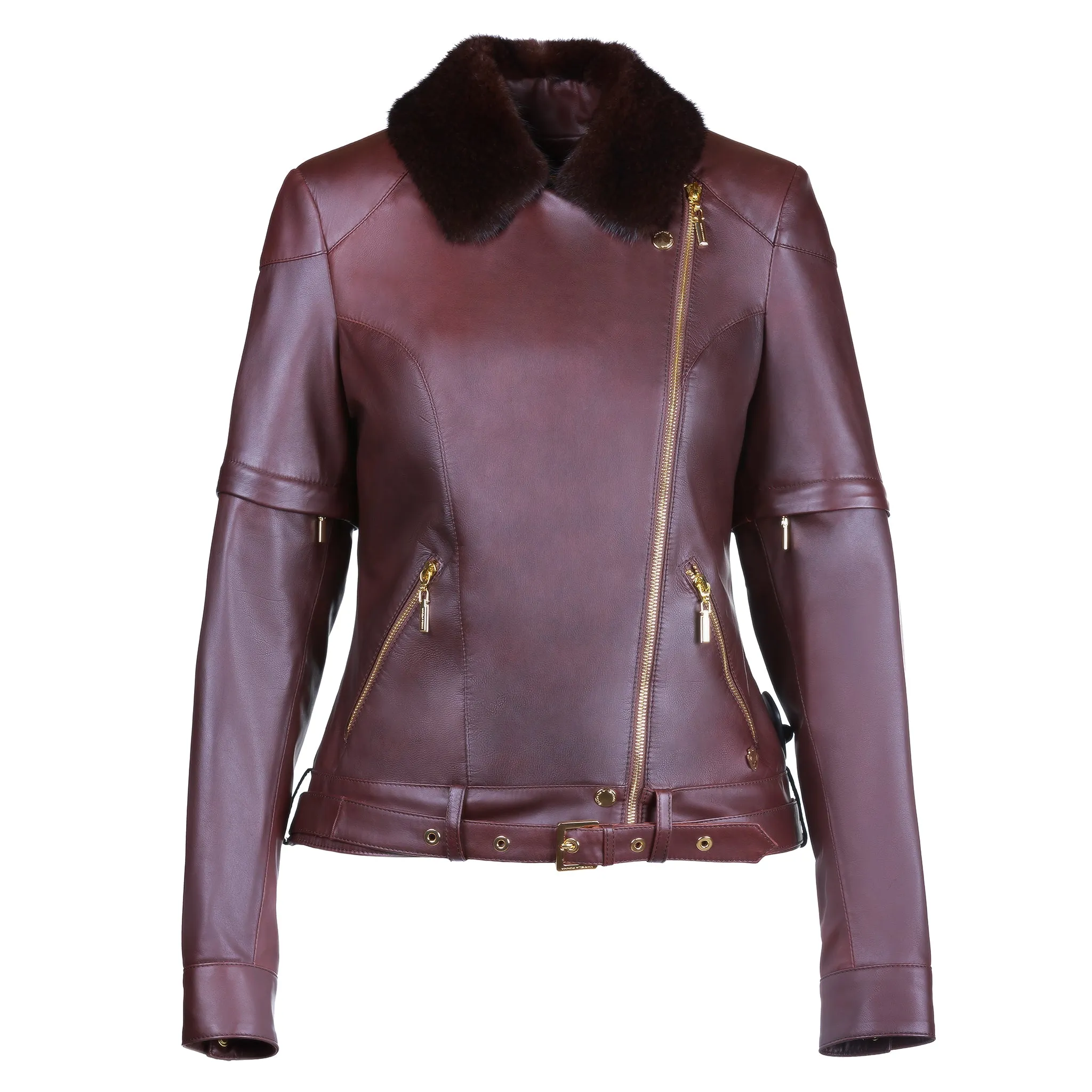 Mink Removable Sleeves Reindeer Leather Jacket- Limited Edition