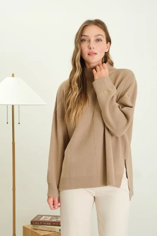 Mock Neck Front Seam Pullover Sweater