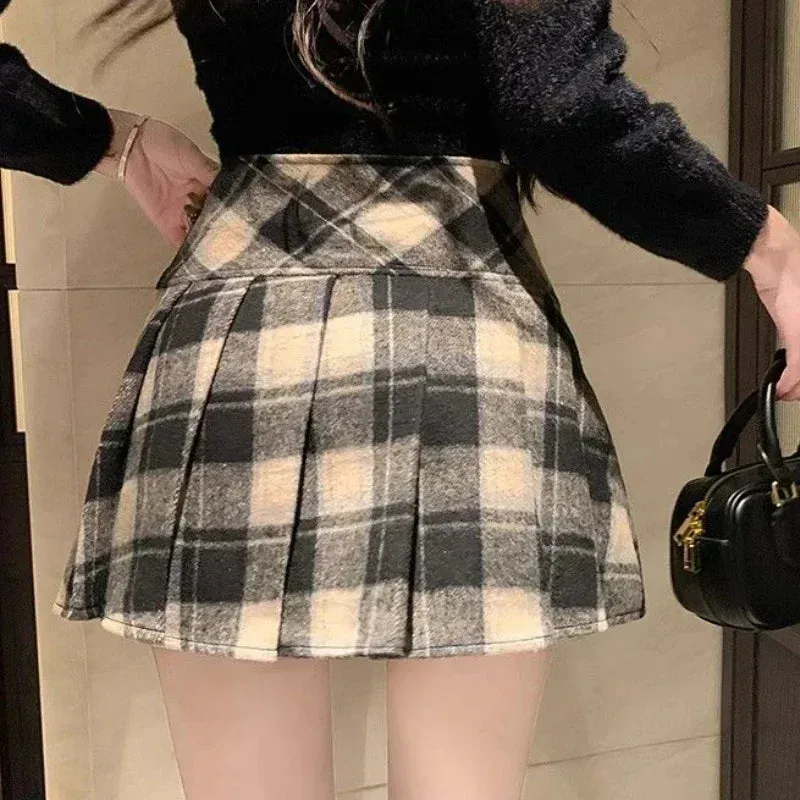 Plaid Woolen Preppy Check Pleated Mini Skirt