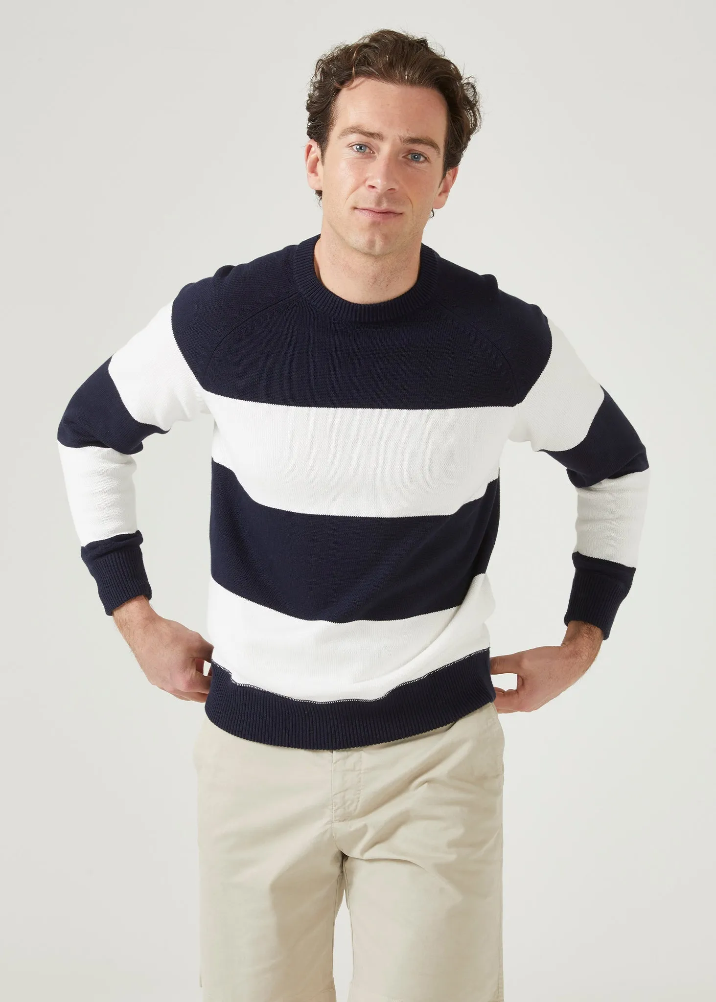 Plumstead Men's Crew Neck Jumper Dark Navy & Ecru