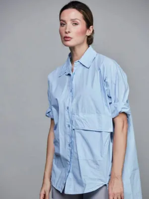 Pocket Cotton Short Shirt - Light blue