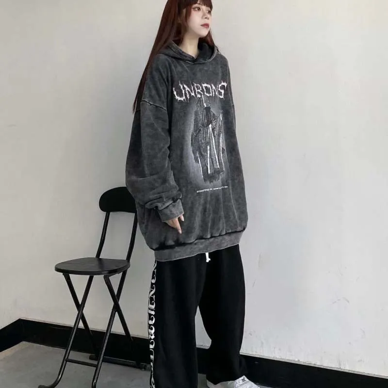 Pure Cotton Thick Gothic Women Hoodies Dark Academic Winter Warm Print Long Sleeve Harajuku Hooded Sweatshirt Streetwear