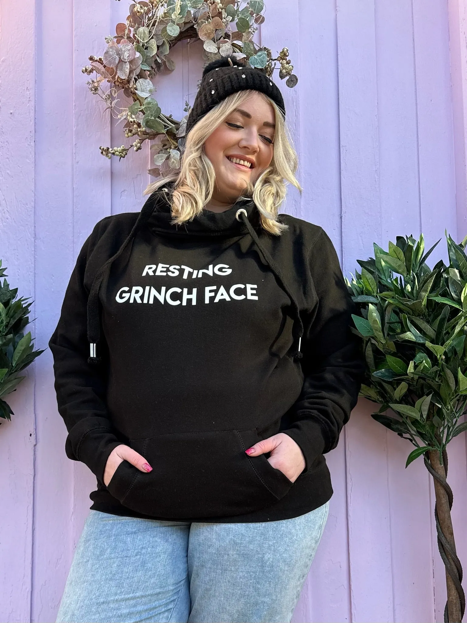 'Resting Grinch Face' Metallic Christmas Luxe Hoodie - Black