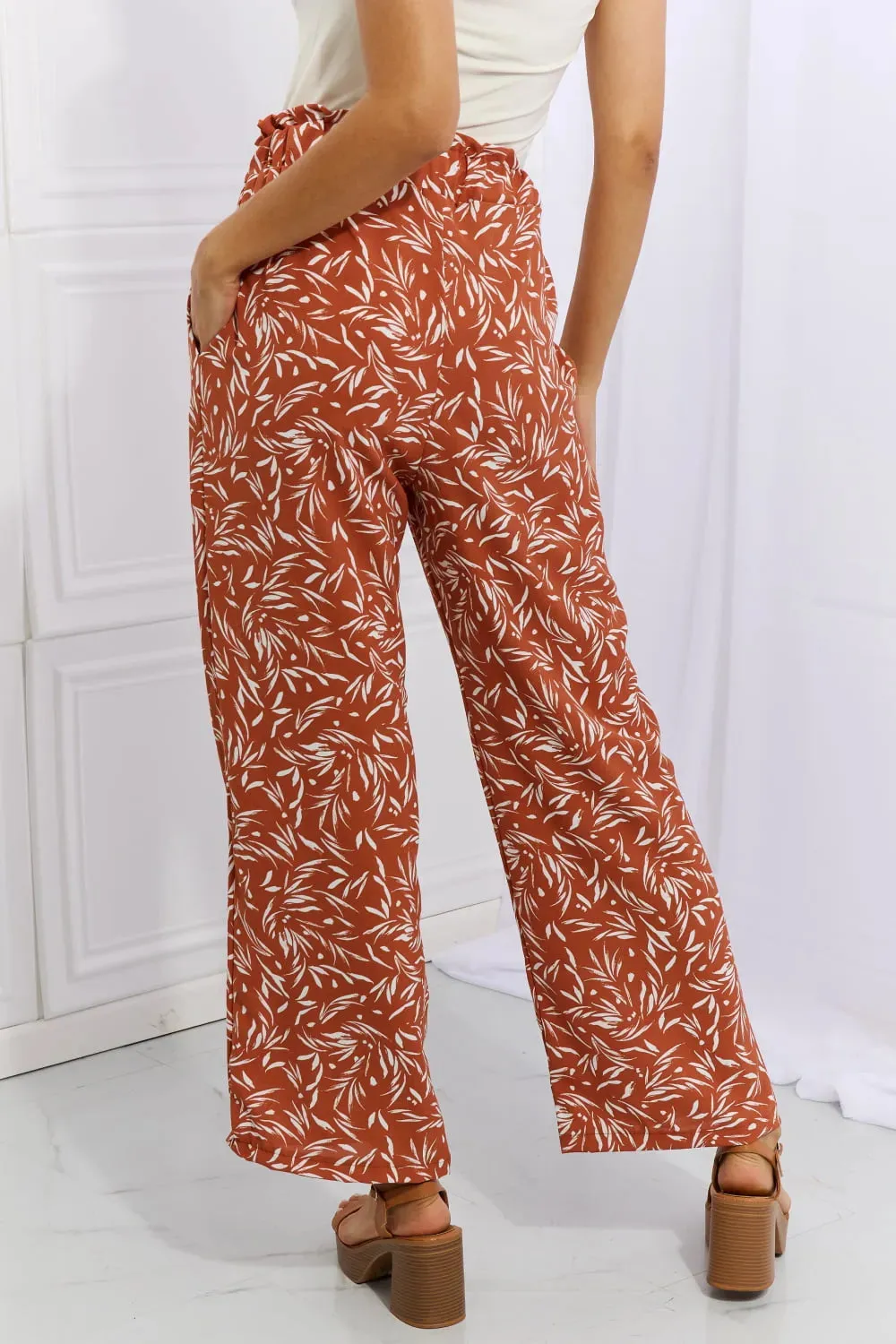 Right Angle Full Size Geometric Printed Pants in Red Orange