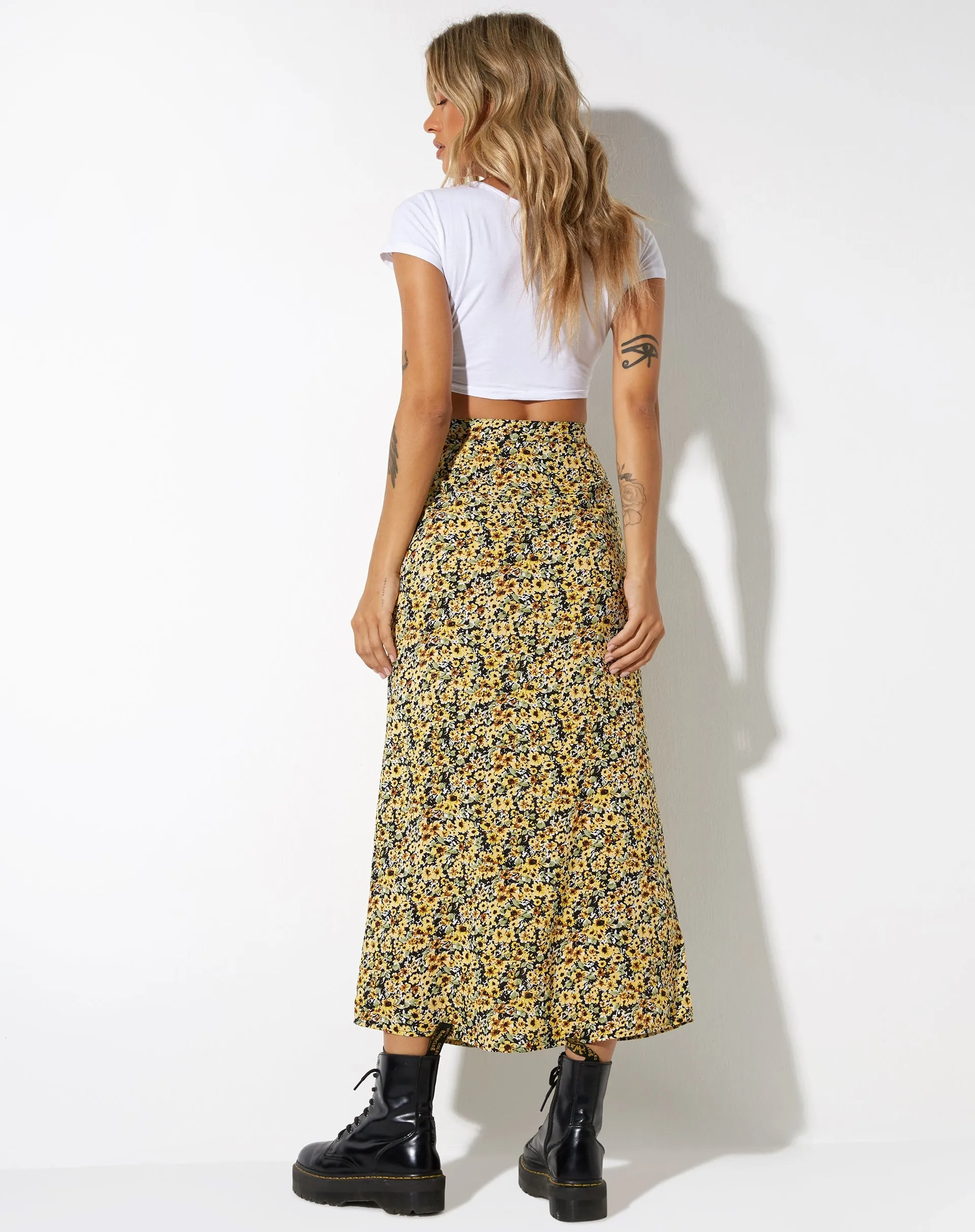 Rima Midi Skirt in Spring Ditsy Yellow