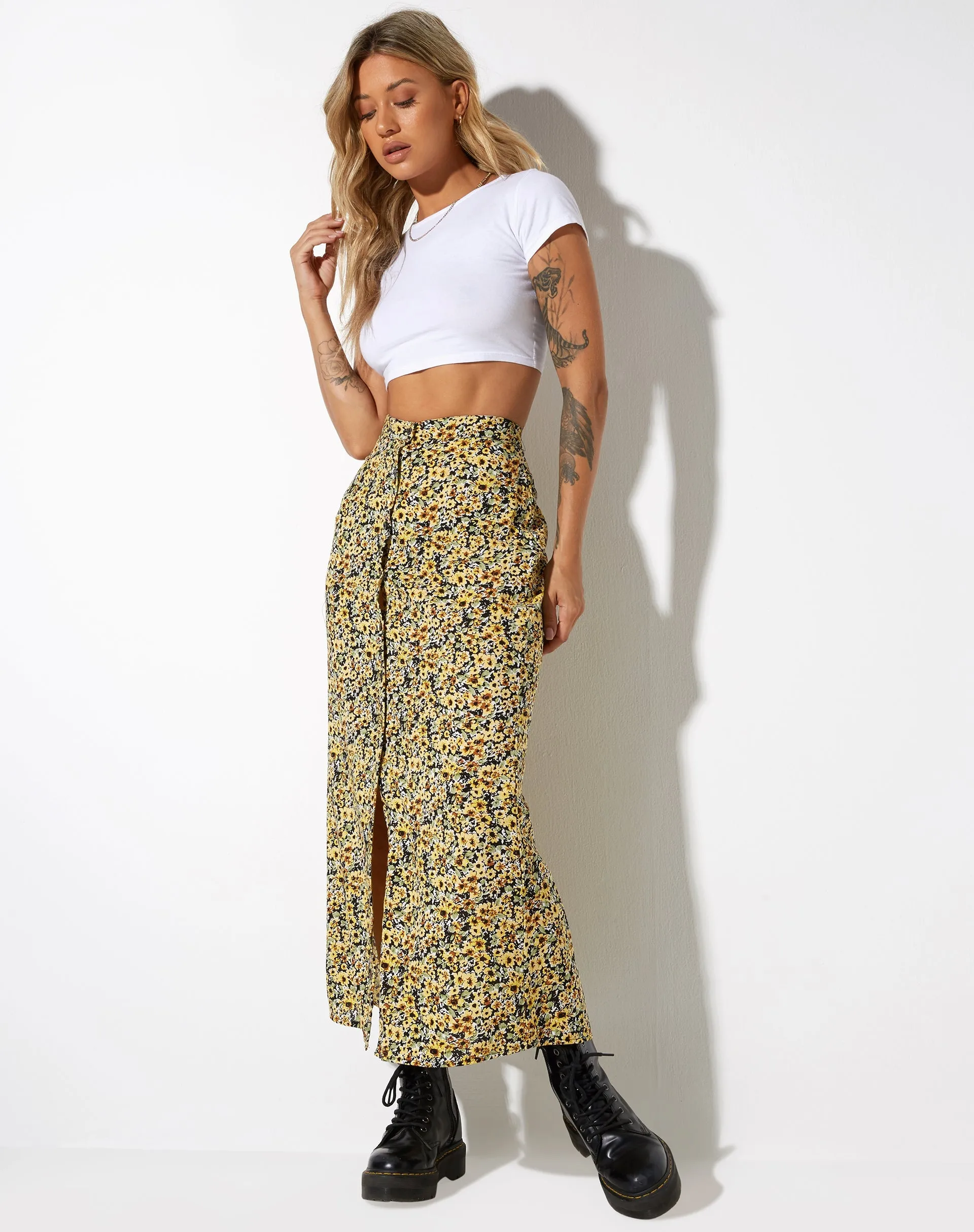 Rima Midi Skirt in Spring Ditsy Yellow