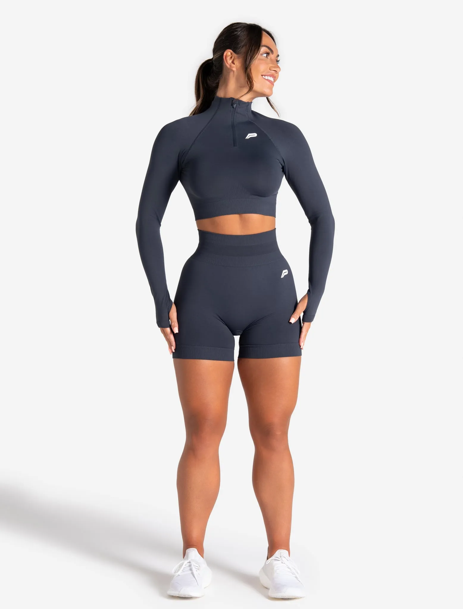 Scrunch Seamless Crop 1/2 Zip - Midnight Blue