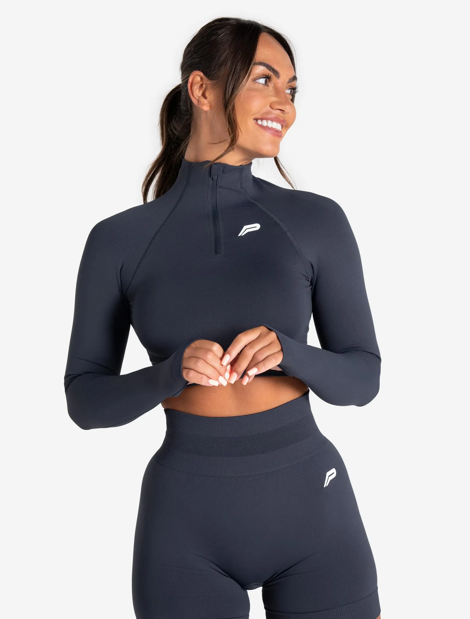 Scrunch Seamless Crop 1/2 Zip - Midnight Blue