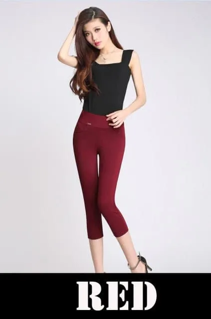 Skinny Pencil Pants in High-Waisted Fit with Calf-Length Design & Elastic Waist