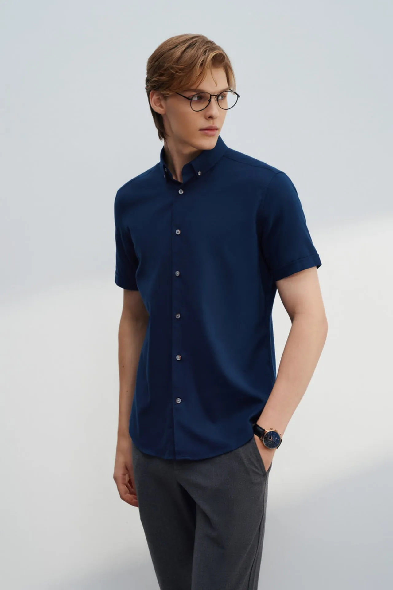 Soft Touch Smart Fit 2 Side Brush Oxford Short Sleeve Casual Shirt