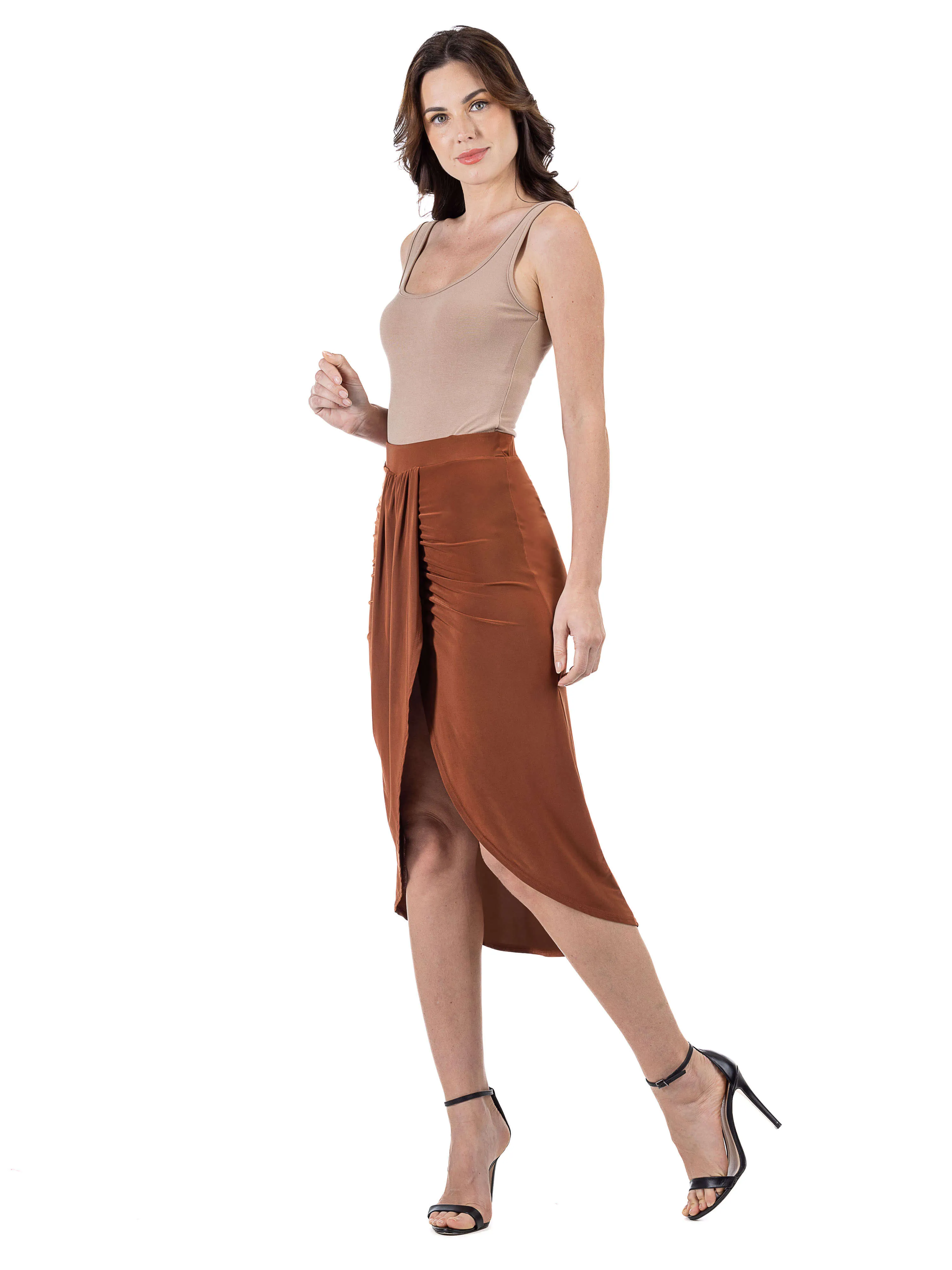 Solid Color Knee Length Tulip Skirt