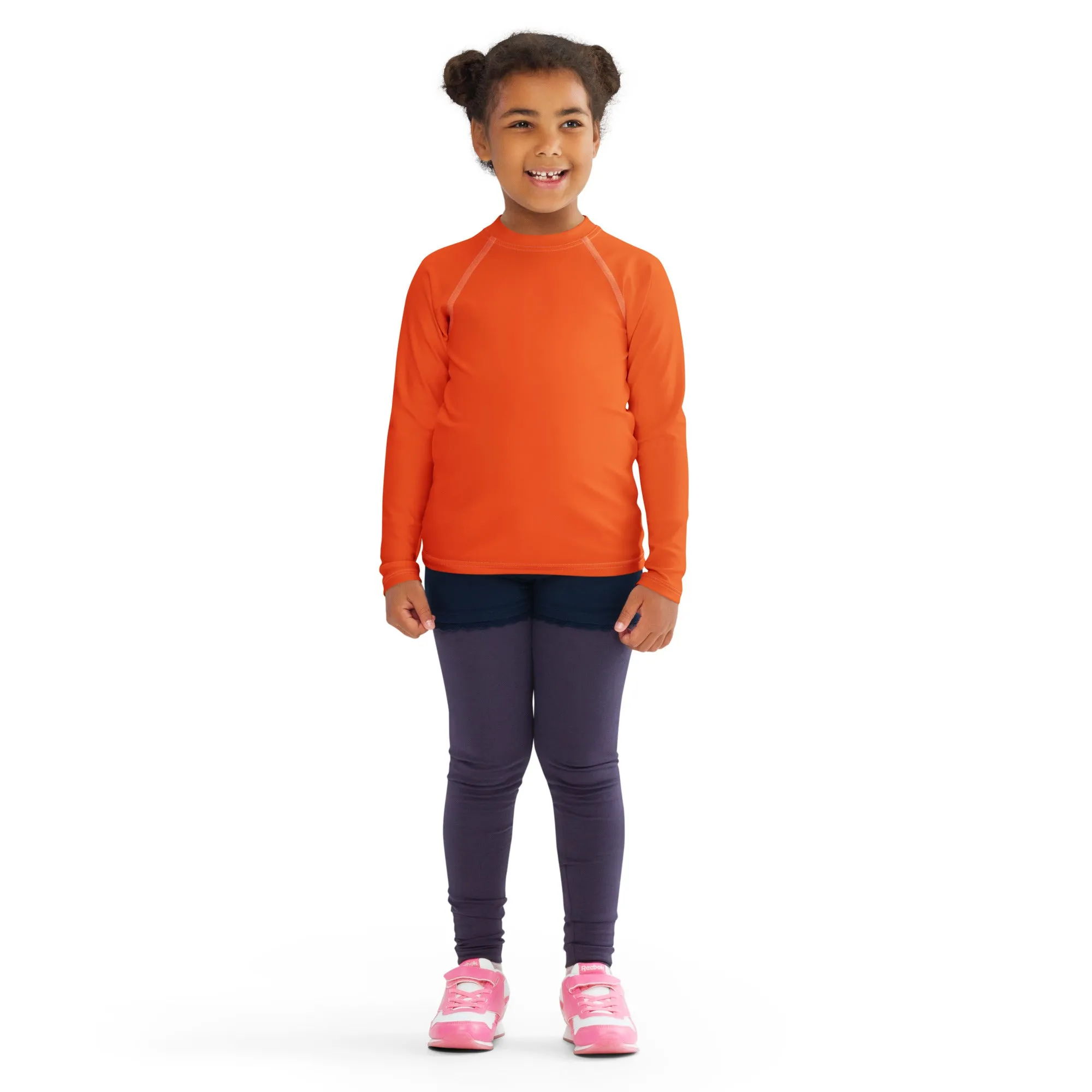 Splash-Ready Style: Solid Color Rash Guards for Young Girls - Flamingo