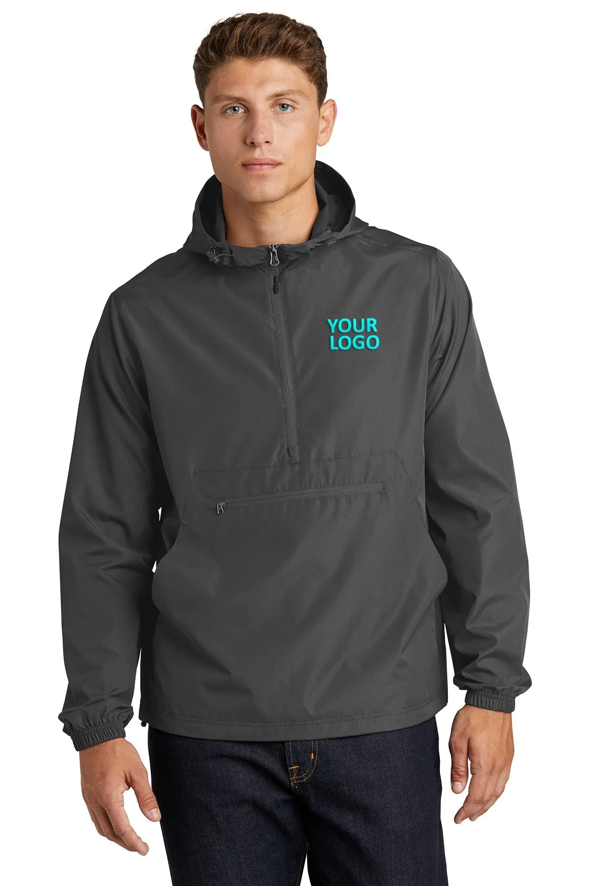 Sport-Tek Packable Custom Anorak Jackets, Graphite Grey