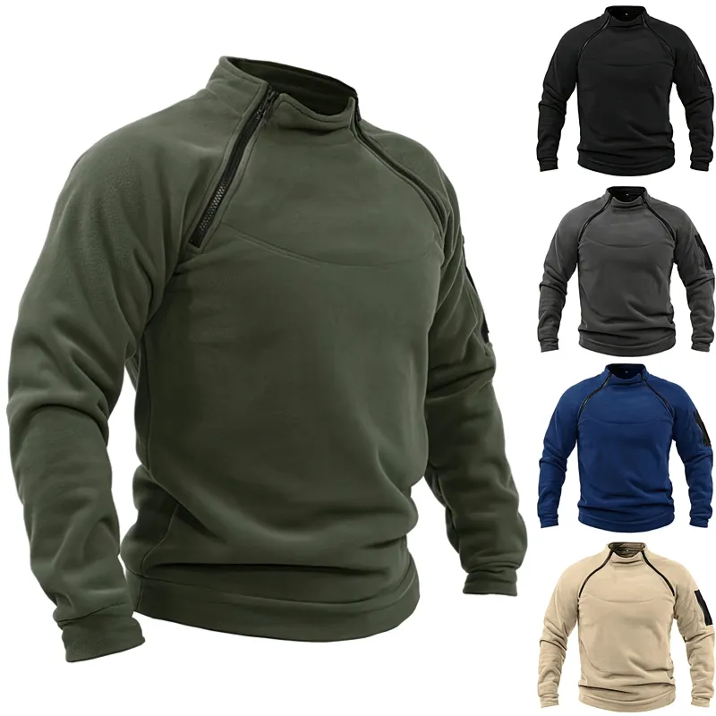 Stylish Men's Hoodie with Stand Collar and Sleeve Pocket - SF1355