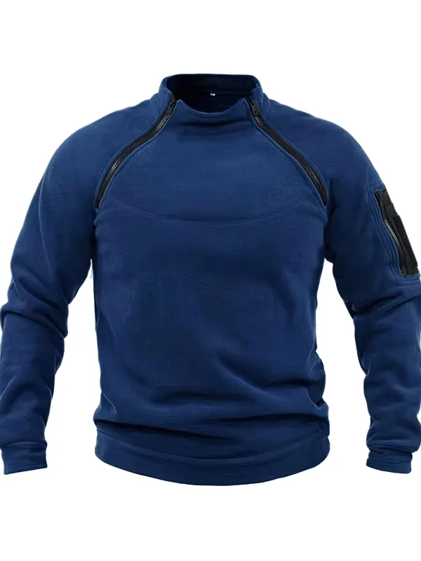 Stylish Men's Hoodie with Stand Collar and Sleeve Pocket - SF1355