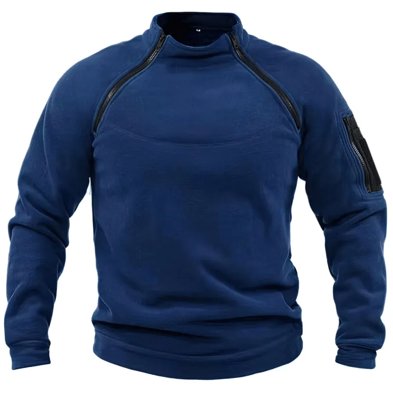 Stylish Men's Hoodie with Stand Collar and Sleeve Pocket - SF1355