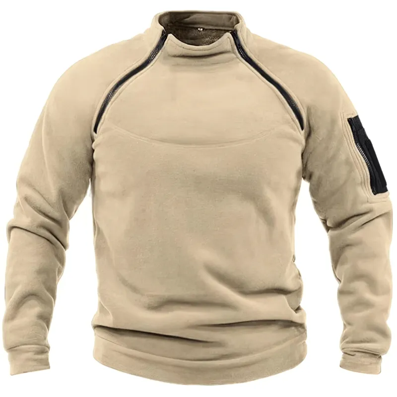 Stylish Men's Hoodie with Stand Collar and Sleeve Pocket - SF1355