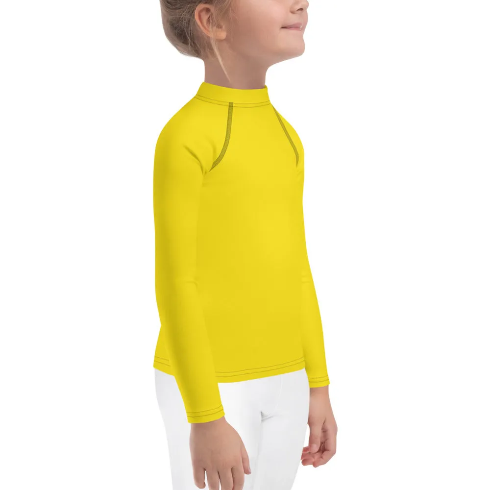 Sunshine and Style: Kid's Solid Color Rash Guards for Girls - Golden Sun