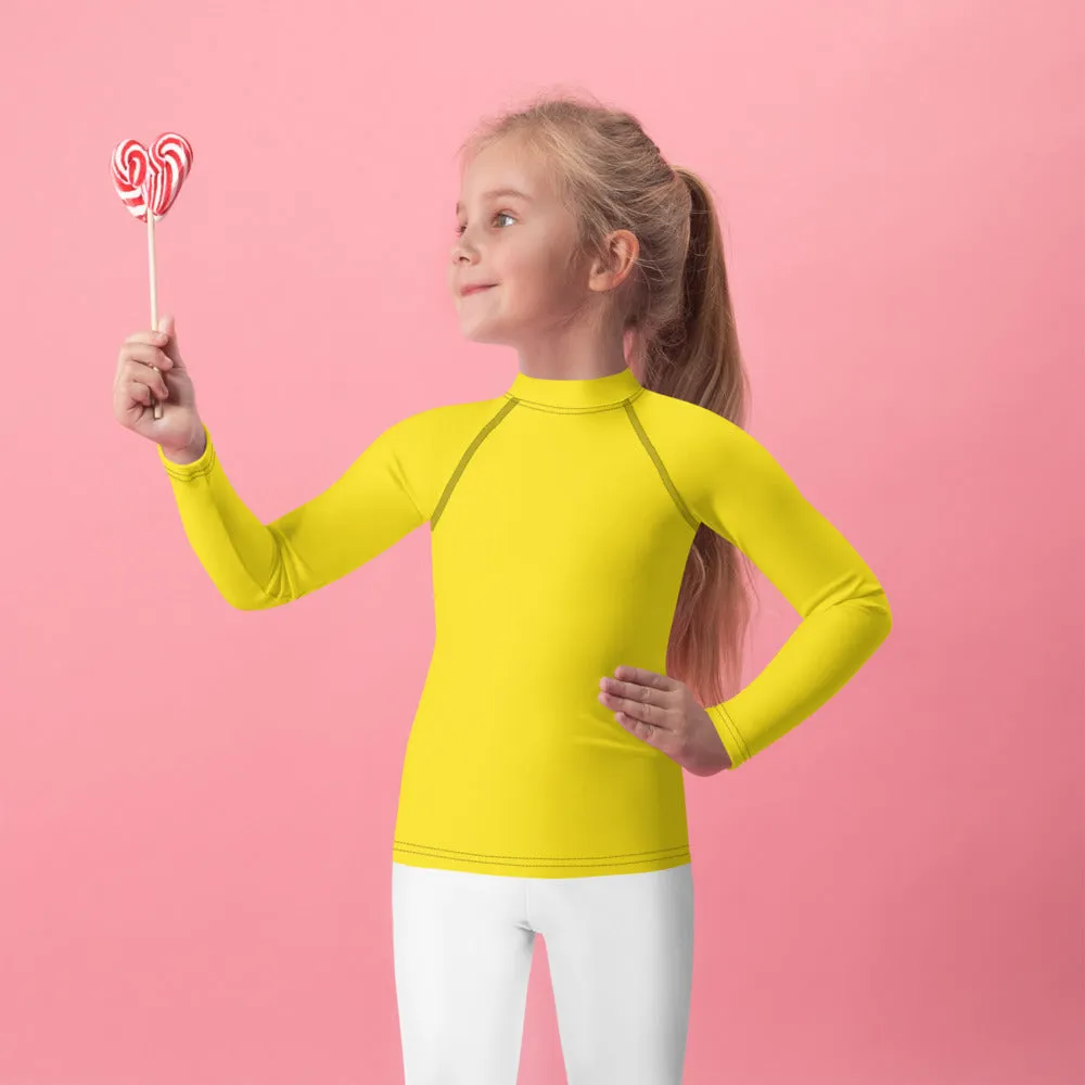 Sunshine and Style: Kid's Solid Color Rash Guards for Girls - Golden Sun