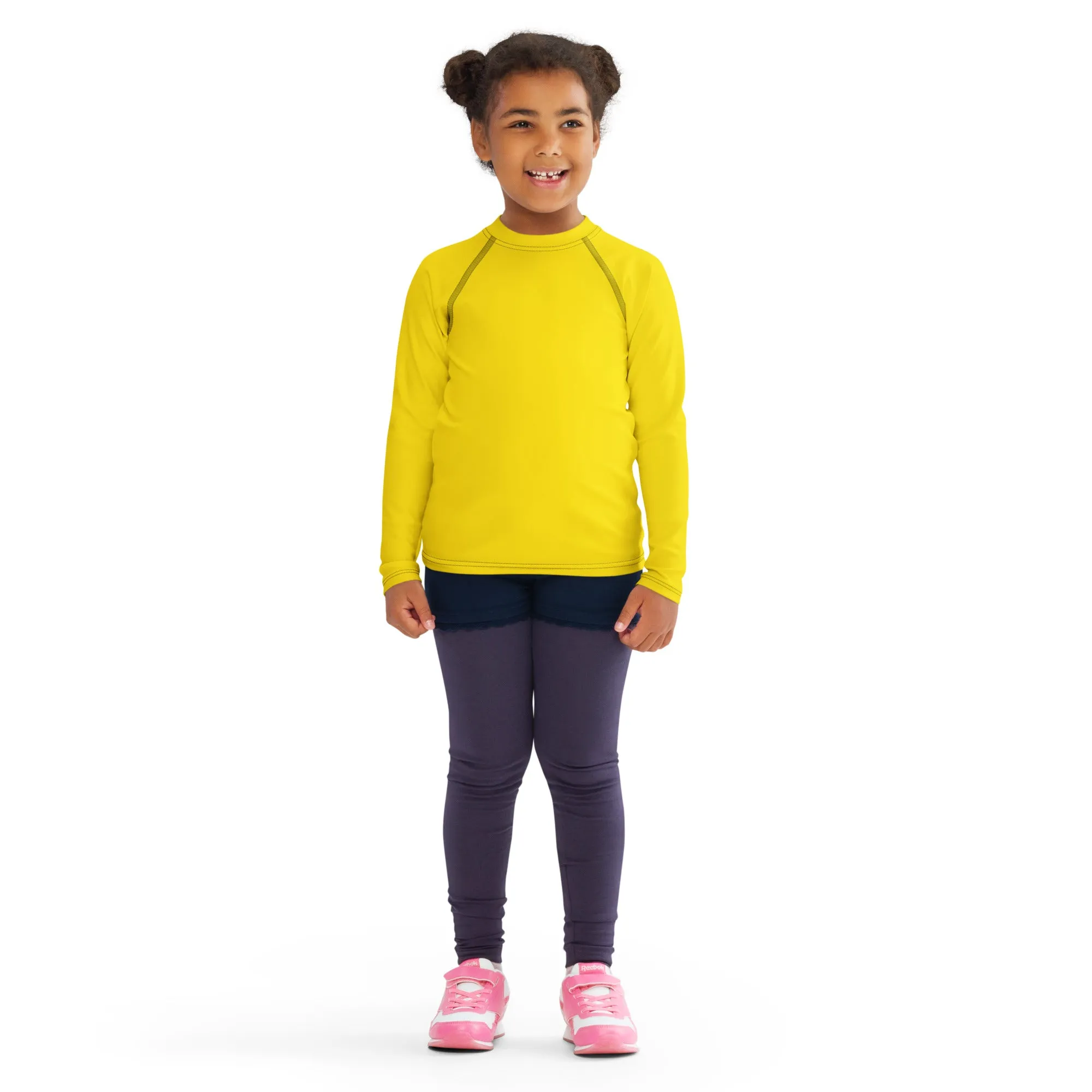 Sunshine and Style: Kid's Solid Color Rash Guards for Girls - Golden Sun