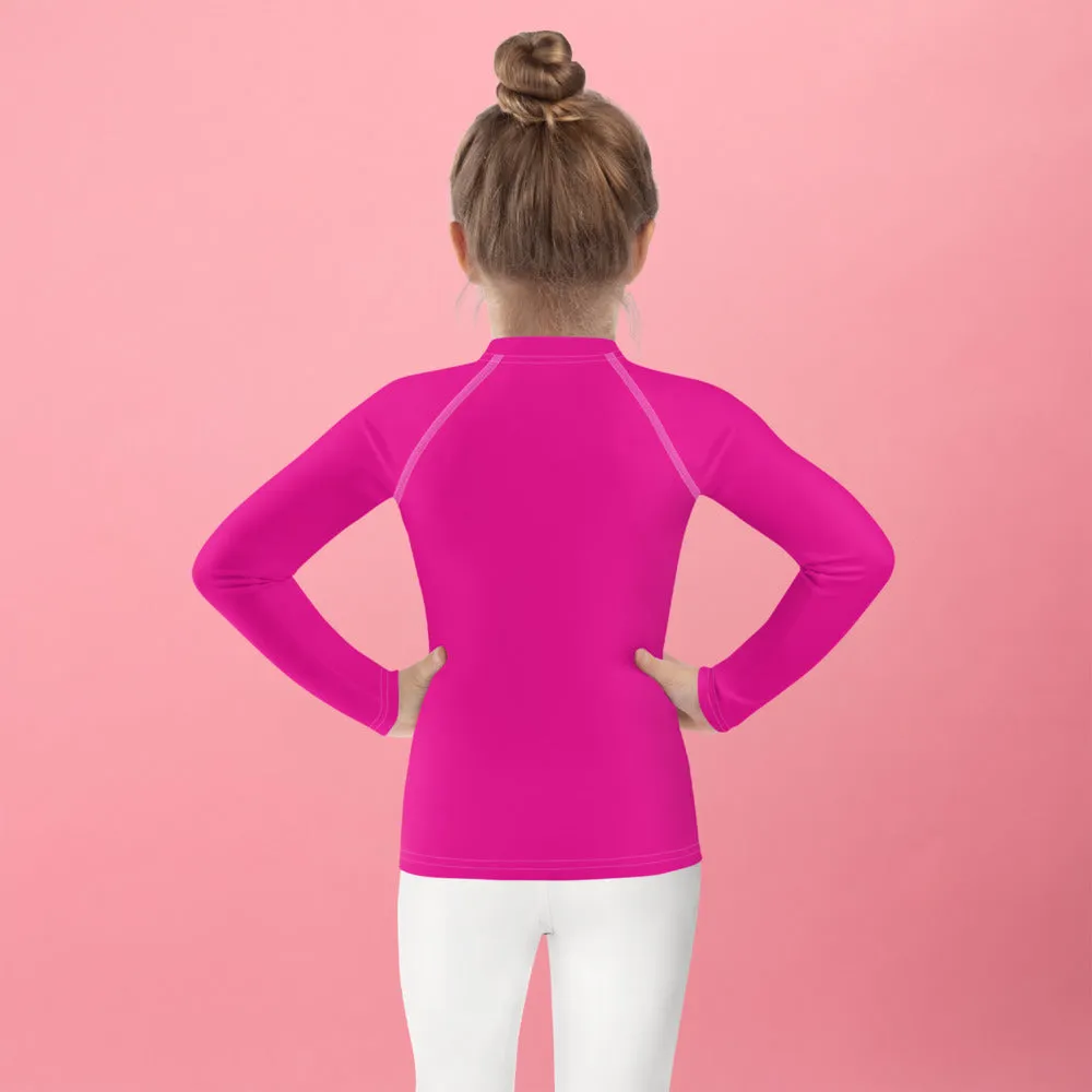 Sunshine Style: Girls' Solid Color Long Sleeve Rash Guards - Hollywood Cerise