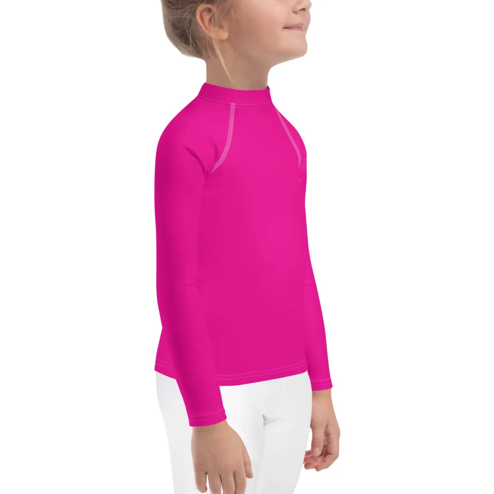 Sunshine Style: Girls' Solid Color Long Sleeve Rash Guards - Hollywood Cerise