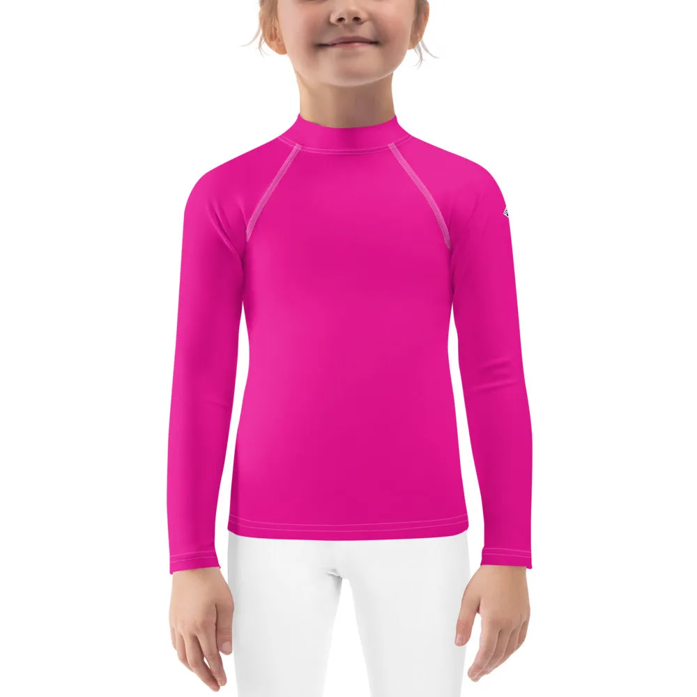 Sunshine Style: Girls' Solid Color Long Sleeve Rash Guards - Hollywood Cerise