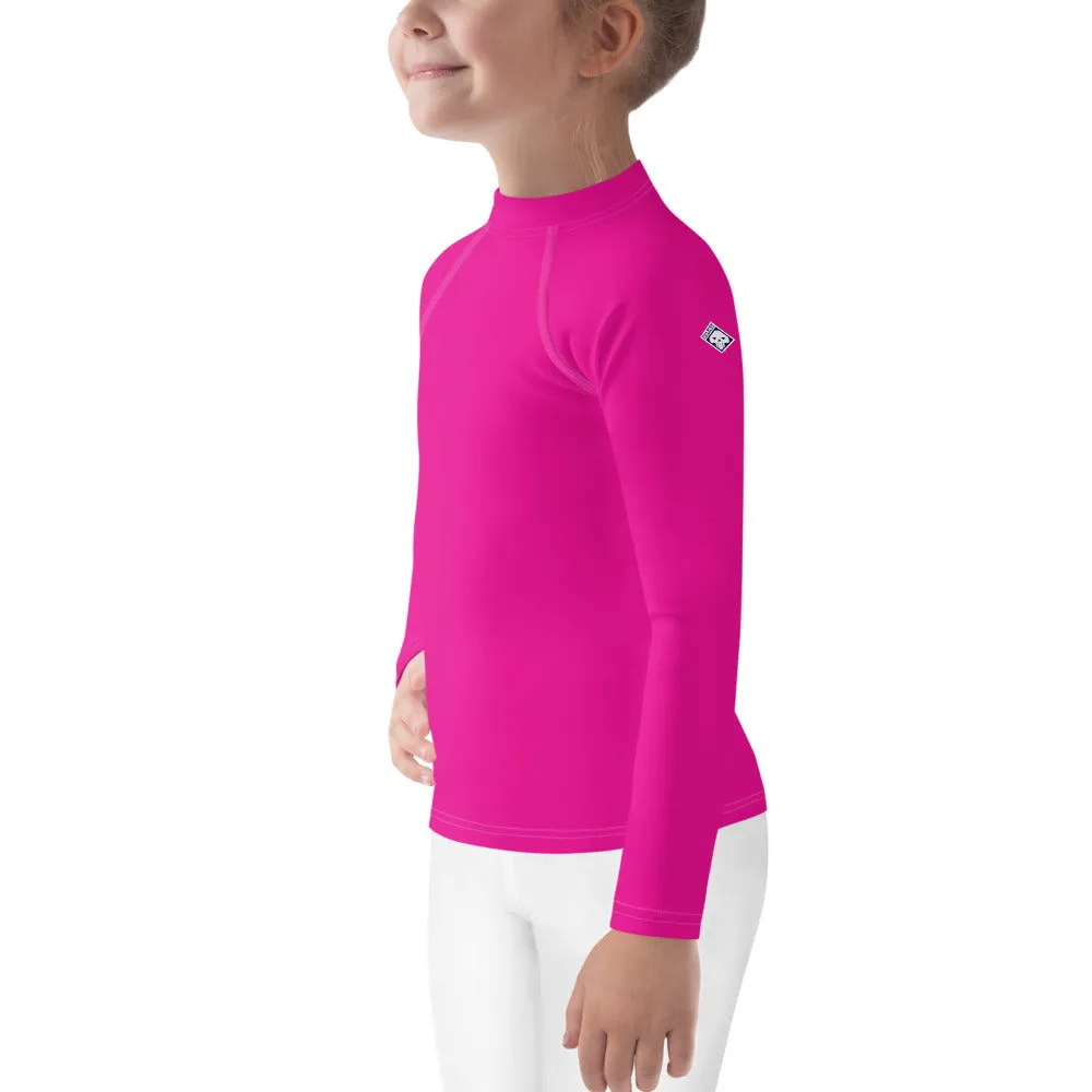 Sunshine Style: Girls' Solid Color Long Sleeve Rash Guards - Hollywood Cerise