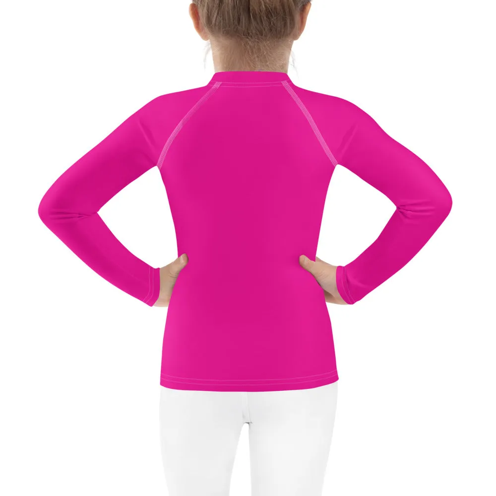 Sunshine Style: Girls' Solid Color Long Sleeve Rash Guards - Hollywood Cerise