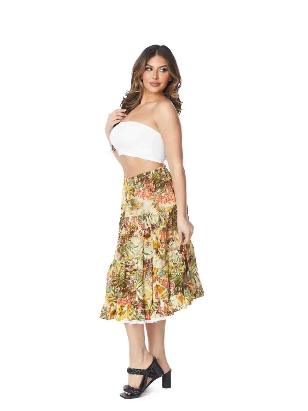 Tianello Georgette Tropical Safari "Prairie" Skirt